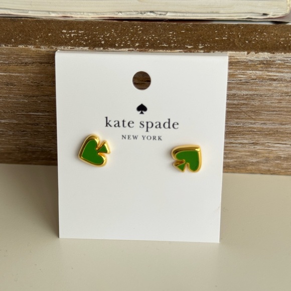 Kate Spade ' Heart logo Green and Gold Heart Studs - Picture 5 of 5